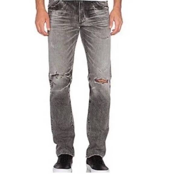 New Agolde Men Slim Fit Rockwell Gray Denim Distressed Destroyed Jeans Sz 32 - Picture 1 of 12